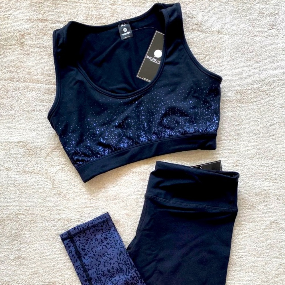 NWT Blue Metallic Glitter Active Set